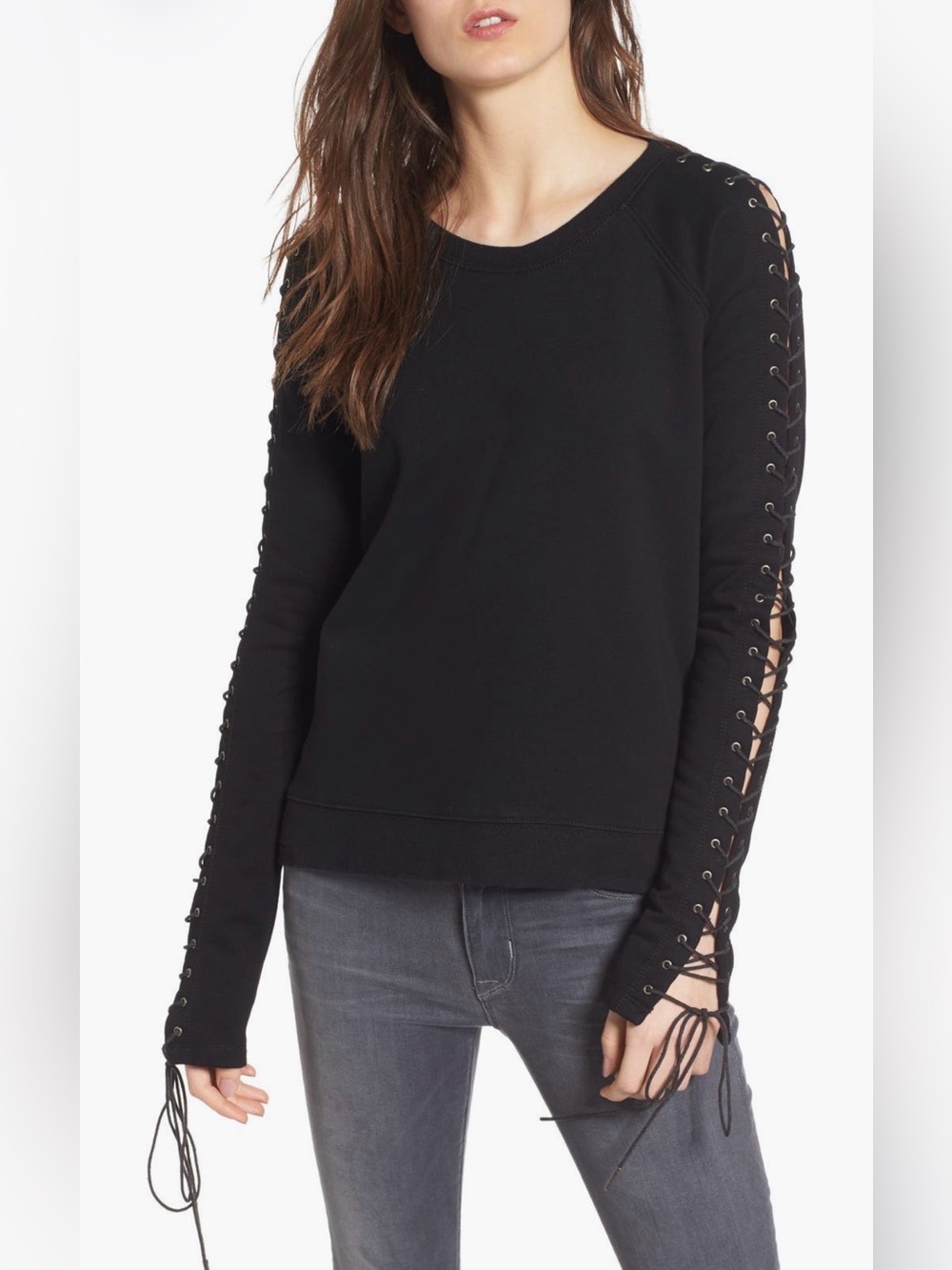 Pam & Gela Black Lace Up Sleeve Sweatshirt Medium